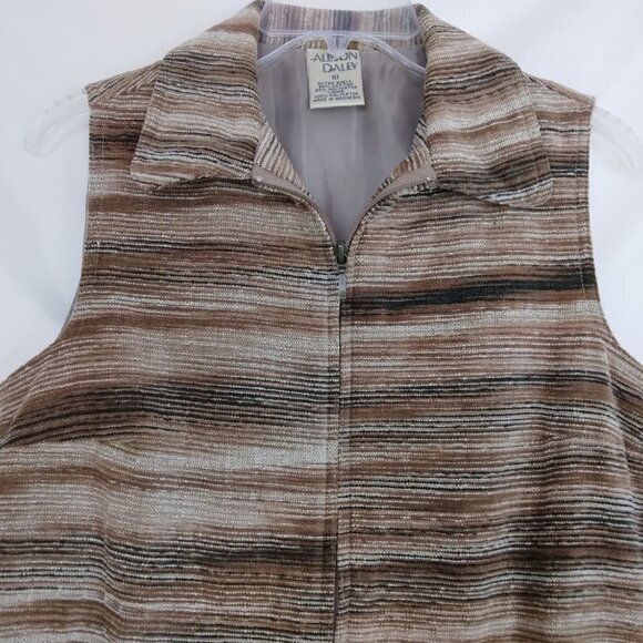 Allison Daley | Vintage  Brown Tan Textured Front Zip Vest | Size 10 - Picture 2 of 6